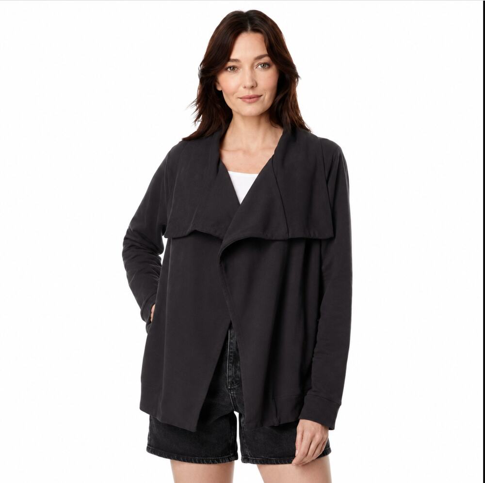 MODODOC Women's Draped Open Cardigan Small Medium Grit Gray French Terry NWT